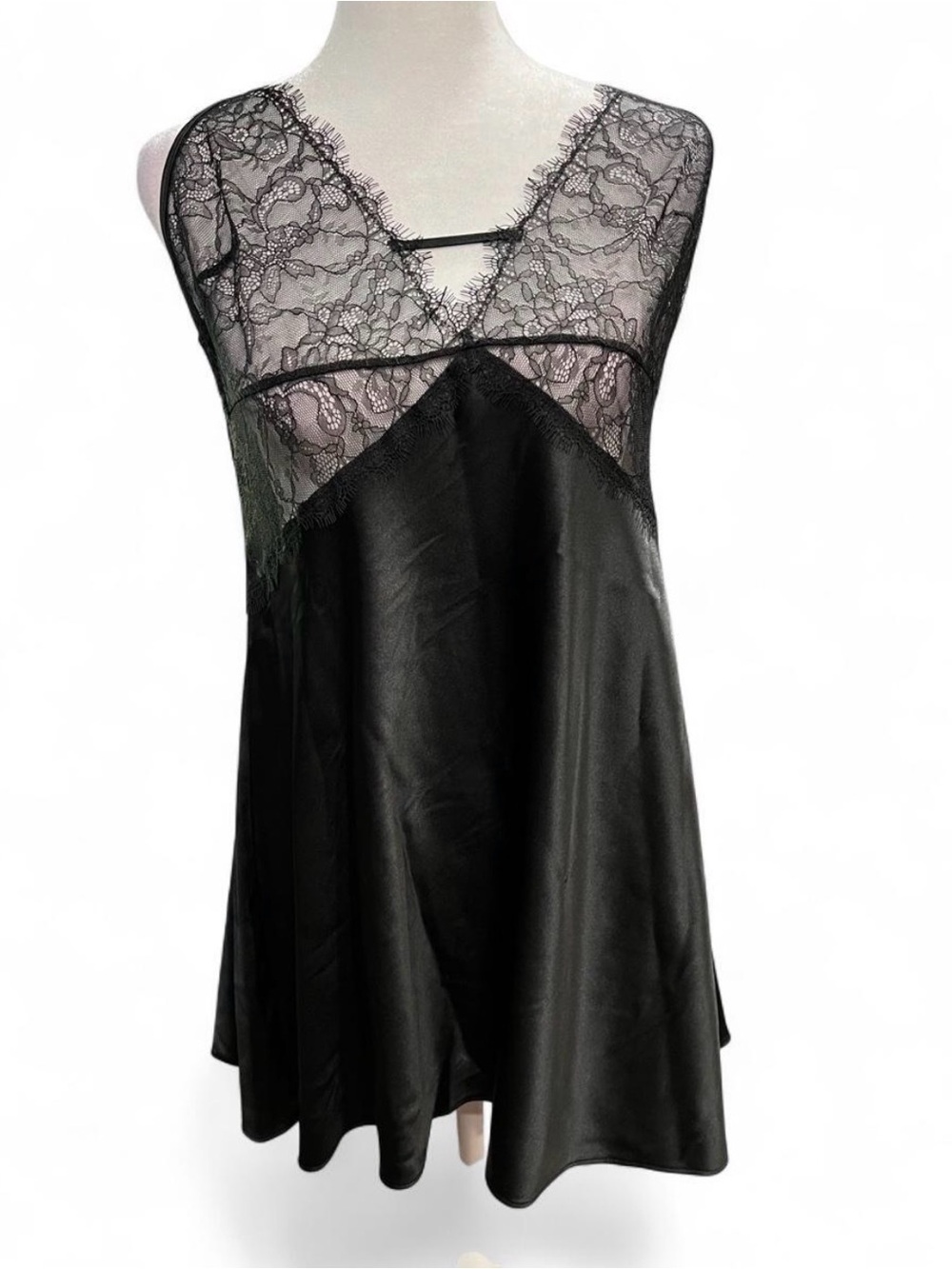 Victoria’s Secret Lace Trim Black Satin Chemise